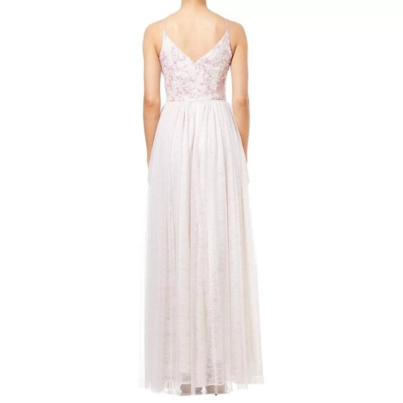 Adrianna Papell Sequin Embroidered Tulle Spaghetti Strap Dress 12 - Picture 2 of 3